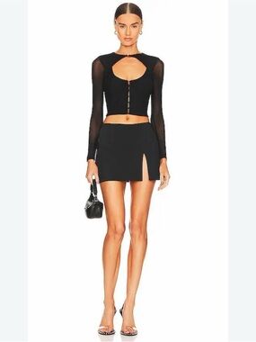 Superdown Katherine Hook & Eye Top in Black long sleeve shirt NWT Small
